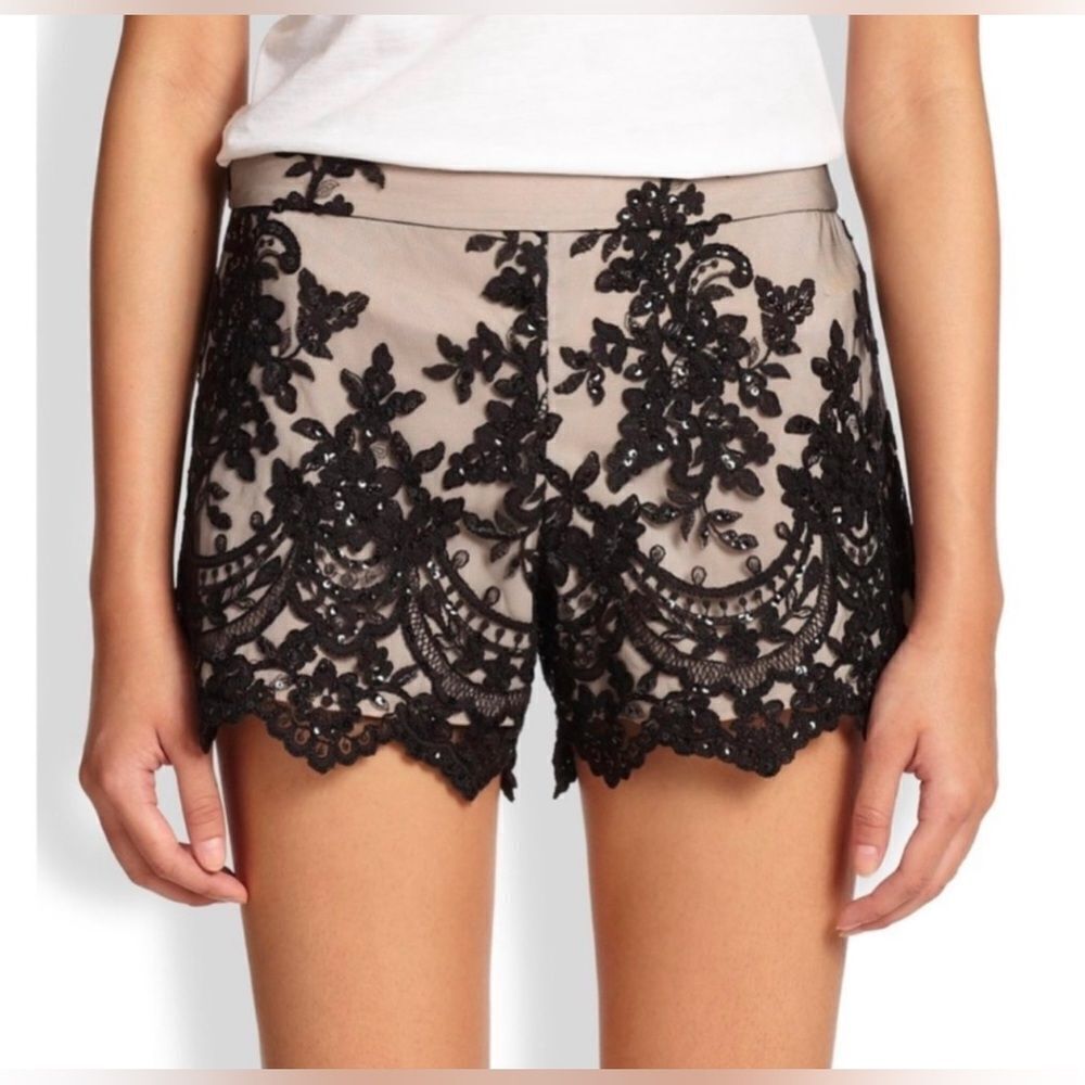 Alice and Olivia black sequin mesh shorts size 4, NWOT